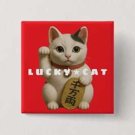 Japanse Lucky Cat Charm Vierkante Button 5,1 Cm