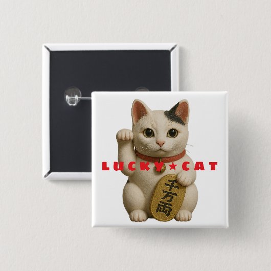Japanse Lucky Cat Charm Vierkante Button 5,1 Cm (Voorkant /achterkant)