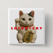 Japanse Lucky Cat Charm Vierkante Button 5,1 Cm (Voorkant)