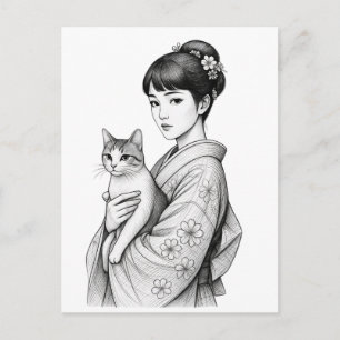 Japanse Maagd en Haar Kat Briefkaart