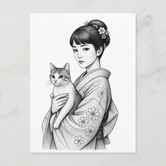 Japanse Maagd en Haar Kat Briefkaart