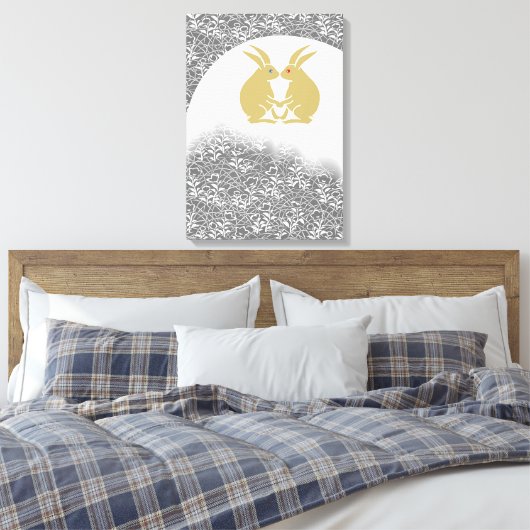 Japanse maan en konijnen canvas afdruk (Insitu (Slaapkamer))