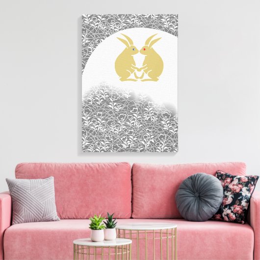 Japanse maan en konijnen canvas afdruk (Insitu (Woonkamer))