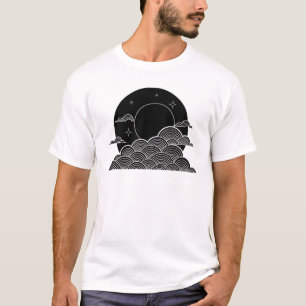 Japanse Maan Golf Minimalistische Zwart Witte T-Sh T-shirt