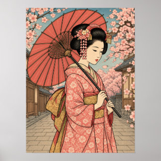 Japanse Maiko Kersenbloesem Paraplu Poster