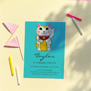 Japanse Maneki Neko Waving Cat Verjaardag Kaart