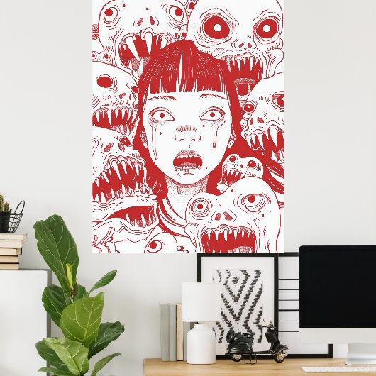 Japanse manga stijl Aziatische meisje illustratie  Poster (Thuiskantoor)