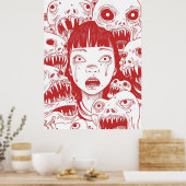 Japanse manga stijl Aziatische meisje illustratie  Poster (Keuken)