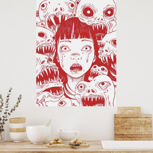 Japanse manga stijl Aziatische meisje illustratie  Poster (Keuken)