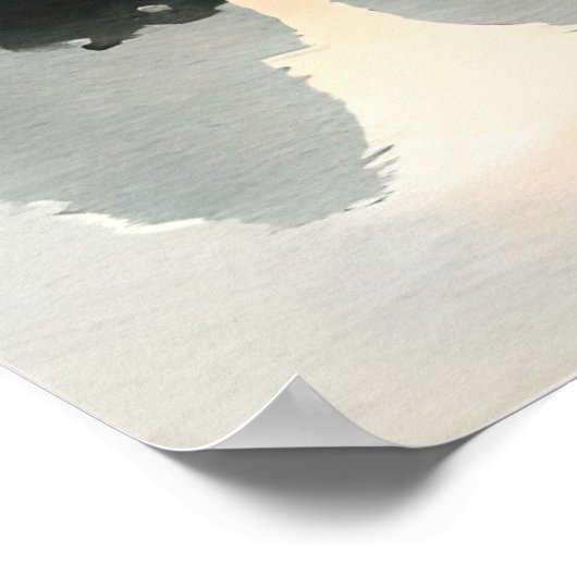 japanse Mannen zeilboot avond rivierlandschap Poster (Hoek)