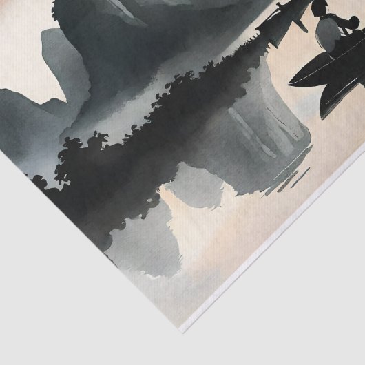 japanse Mannen zeilboot avond rivierlandschap Tissuepapier (Detail)