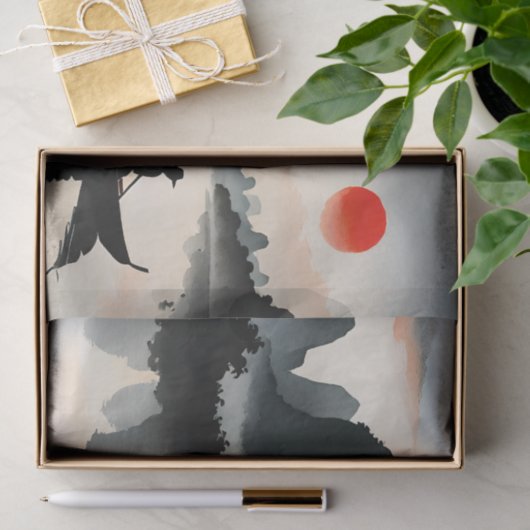 japanse Mannen zeilboot avond rivierlandschap Tissuepapier (Geschenk)