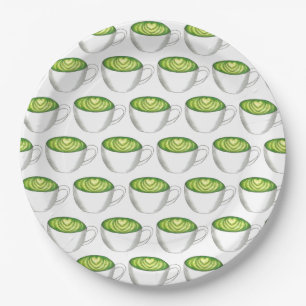 Japanse Matcha Green Tea Latte Teacup Foodie Papieren Bordje