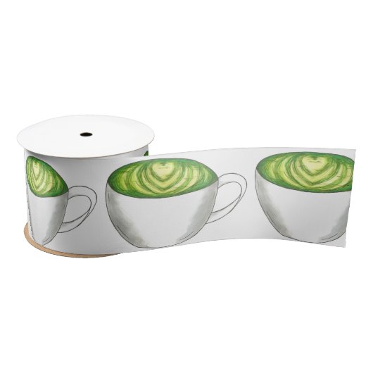 Japanse Matcha Green Tea Latte Teacup Foodie Satijnen Lint (Spoel)