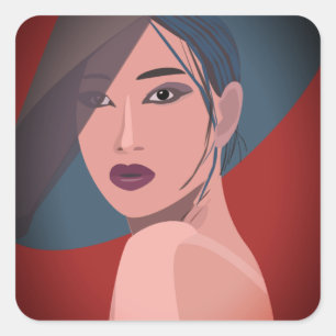 Japanse meisje – Elegante moderne esthetiekconcept Vierkante Sticker