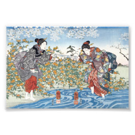 Japanse meisjes bij Ide Tama River Foto Afdruk