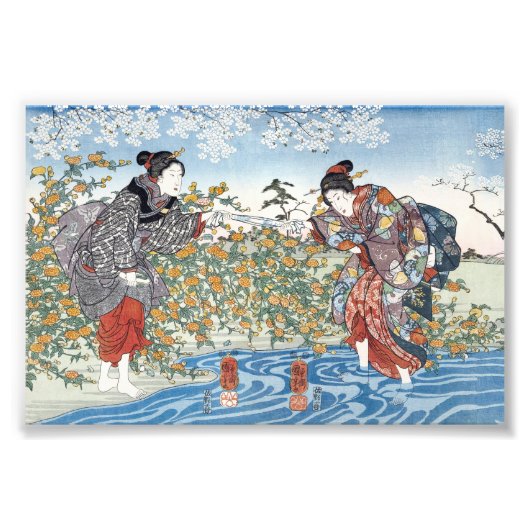 Japanse meisjes bij Ide Tama River Foto Afdruk (Voorkant)