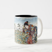 Japanse meisjes bij Ide Tama River Tweekleurige Koffiemok (Voorkant rechts)