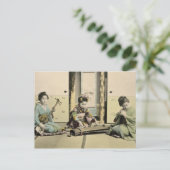 Japanse meisjes die de flute, 'koto' en de samis s briefkaart (Staand voorkant)