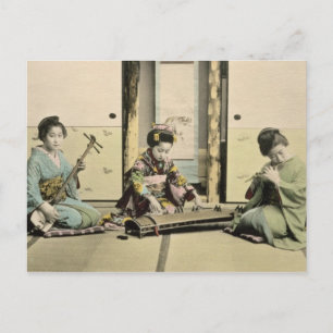Japanse meisjes die de flute, 'koto' en de samis s briefkaart