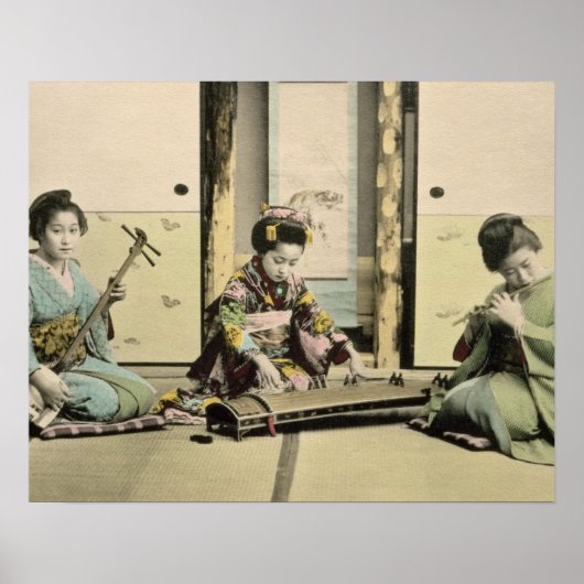 Japanse meisjes die de flute, 'koto' en de samis s poster (Voorkant)