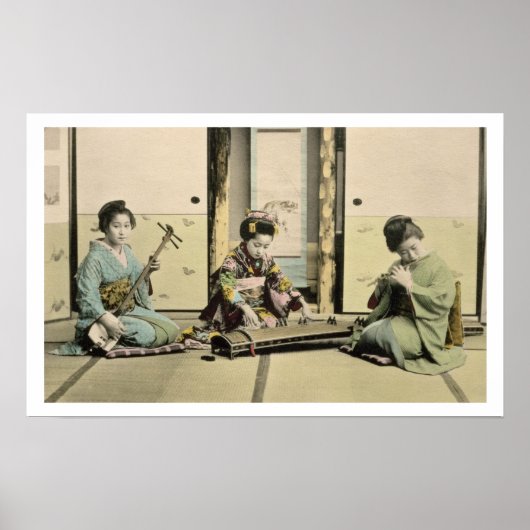 Japanse meisjes die de flute, 'koto' en de samis s poster (Voorkant)