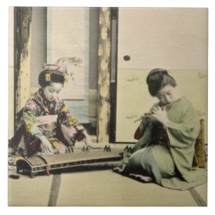 Japanse meisjes die de flute, 'koto' en de samis s tegeltje