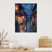 Japanse Mistige Regenstraat Kunst Poster (Keuken)