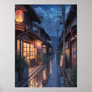 Japanse Mistige Regenstraat Kunst Poster