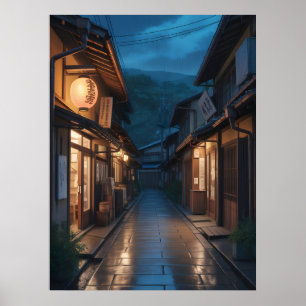 Japanse Mistige Regenstraat Kunst Poster
