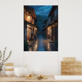 Japanse Mistige Regenstraat Kunst Poster (Keuken)
