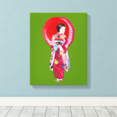 Japanse Modern Geisha-kunst met paraplu Canvas Afdruk (Insitu (Houten vloer))