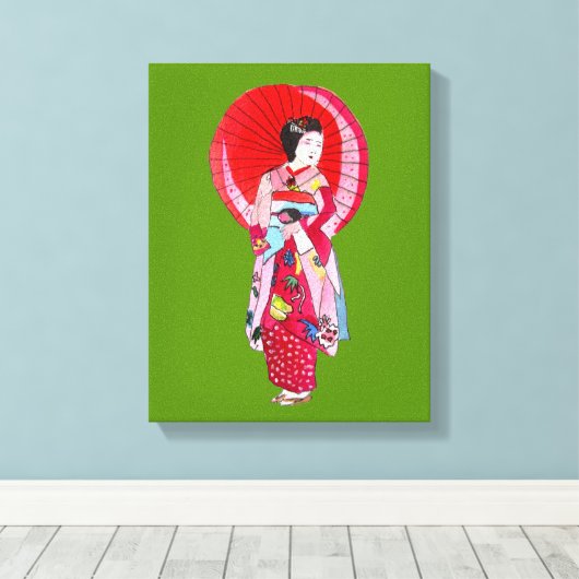 Japanse Modern Geisha-kunst met paraplu Canvas Afdruk (Insitu (Houten vloer))