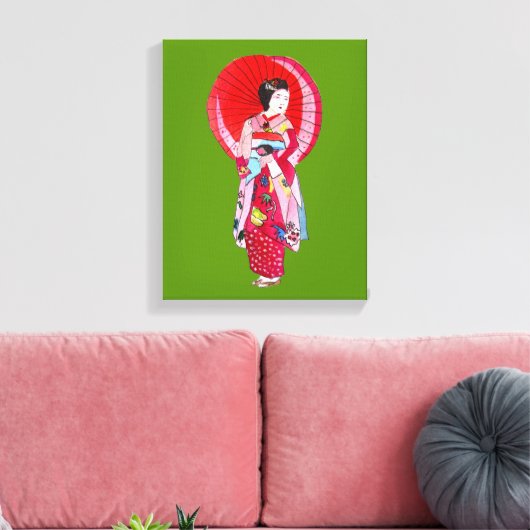Japanse Modern Geisha-kunst met paraplu Canvas Afdruk (Insitu (Woonkamer))