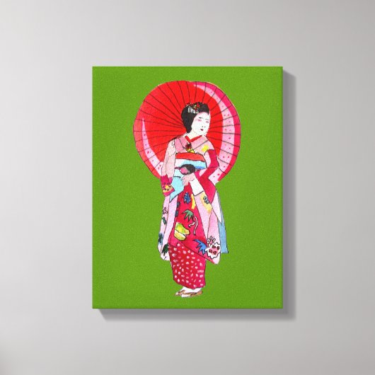 Japanse Modern Geisha-kunst met paraplu Canvas Afdruk (Voorkant)