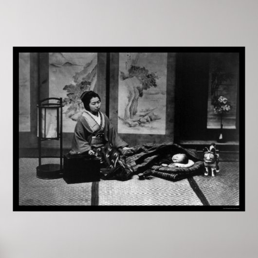 Japanse moeder met haar slapende Baby 1909 Poster (Voorkant)