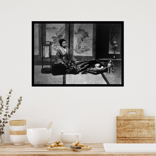 Japanse moeder met haar slapende Baby 1909 Poster (Keuken)