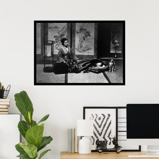 Japanse moeder met haar slapende Baby 1909 Poster (Thuiskantoor)