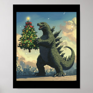 Japanse Monster Kaiju met Kerstboom  Poster