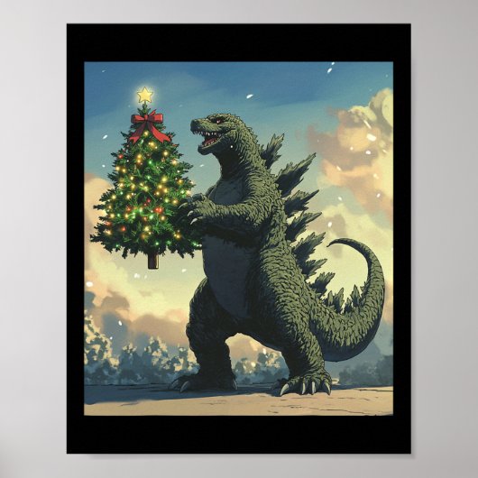 Japanse Monster Kaiju met Kerstboom Poster (Voorkant)