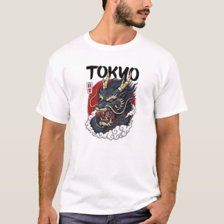 Japanse mythologische draak kunst ontwerp t-shirt