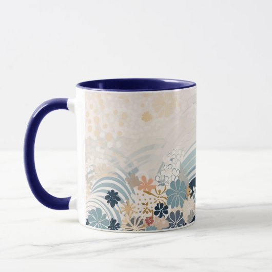 Japanse Navy Bloemen & Golven Mok (Links)