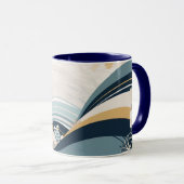 Japanse Navy Bloemen & Golven Mok (Voorkant rechts)