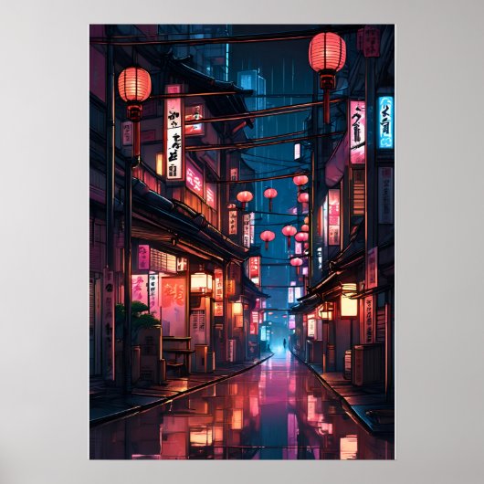 Japanse Neon Street Illustratie Poster (Voorkant)