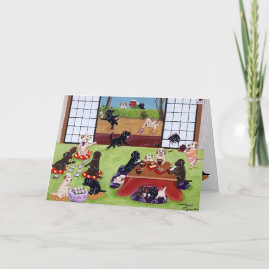 Japanse Nieuwjaarsdag Labradors Feestdagen Kaart (Voorkant)