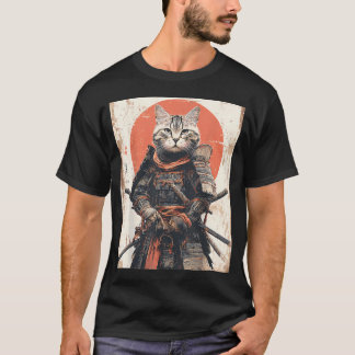 Japanse Ninja Kat Samurai Krijger Anime Ukiyo T-shirt