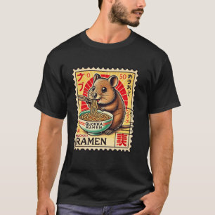 Japanse Noedels Postzegel Wilde Dieren Schattige Q T-shirt