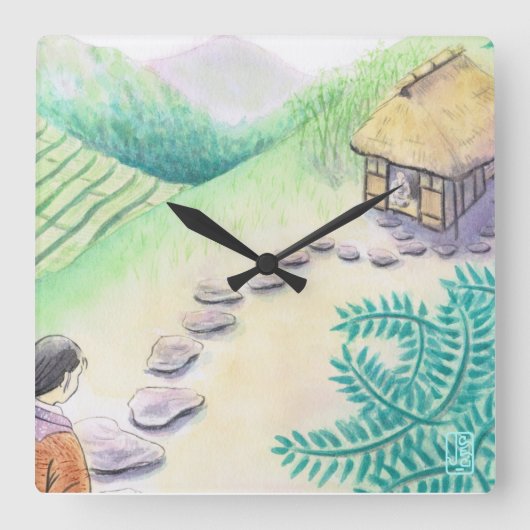 Japanse nostalgische "Furusato"-thuisbasis Vierkante Klok (Voorkant)