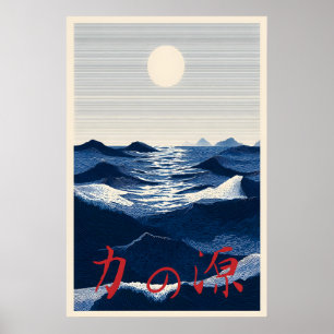 Japanse Oceaan Poster Bron van Kracht – Blauw