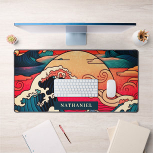Japanse oceaangolven bij Sunset Art Desk Mat